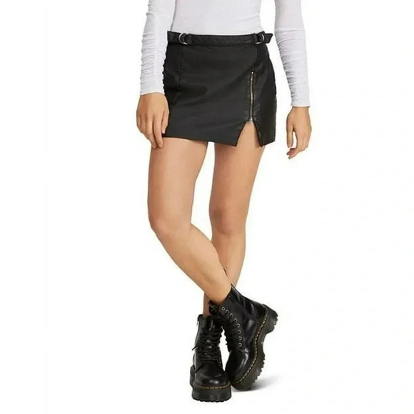 Free People Vegan Leather Midnight Magic Classic Mini Skirt - Picture 1 of 6